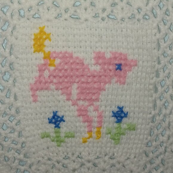 Two Hand Made Crochet Baby Afghans White Pink Yellow Blue - Picture 8 of 10